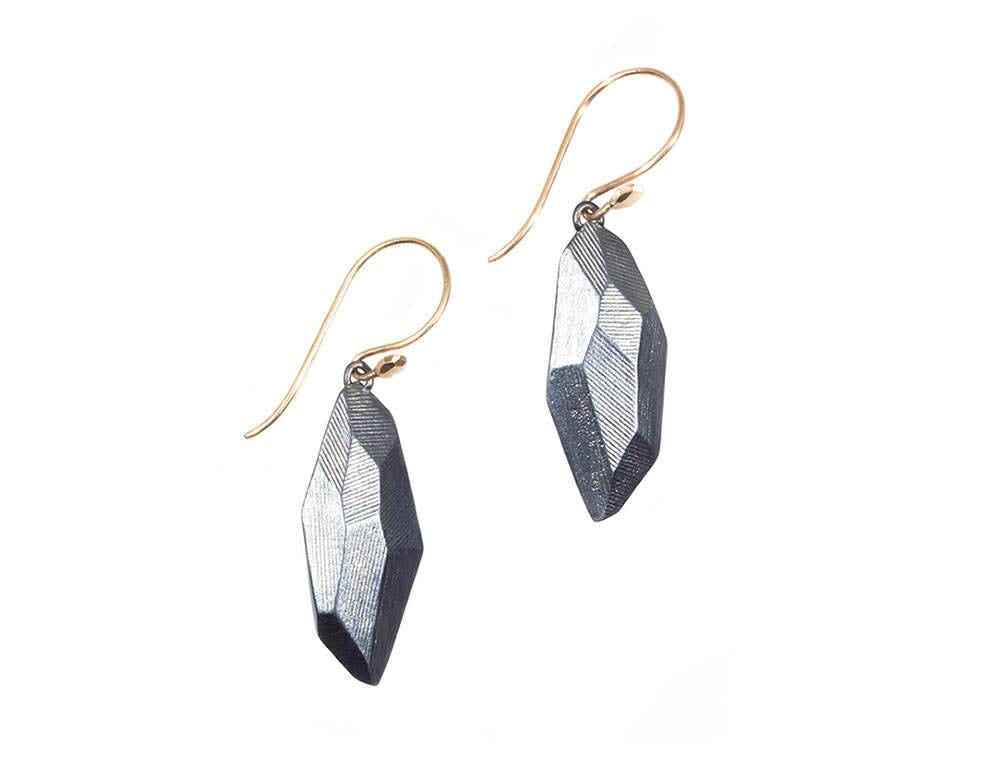 Flat Faceted Earrings in Oxidized Silver Plain with 14k Gold Wires