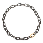 Heavy Chain Necklace in Blackened Steel with Sand-Textured 14k Yellow Gold