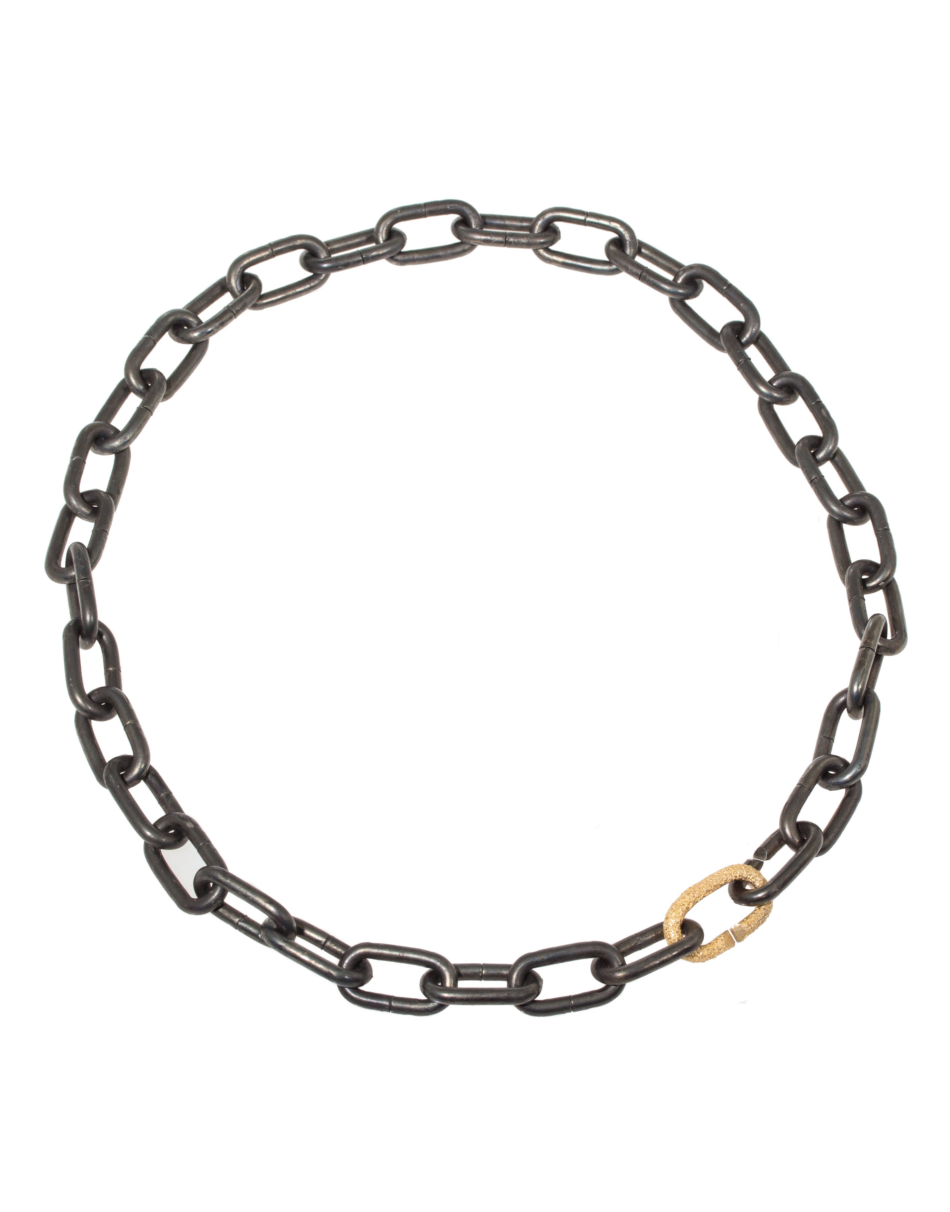 Heavy Chain Necklace in Blackened Steel with Sand-Textured 14k Yellow Gold