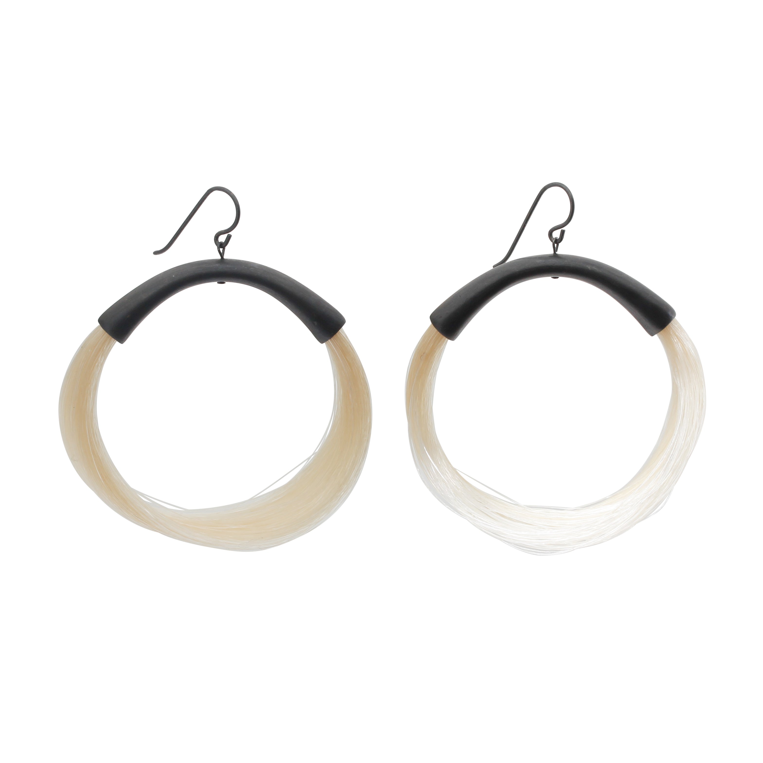 Full Moon Horsehair Hoop Earrings in Oxidized Silver