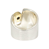 Textured Cuba Ring in Silver with Black Diamond in 18k Yellow Gold
