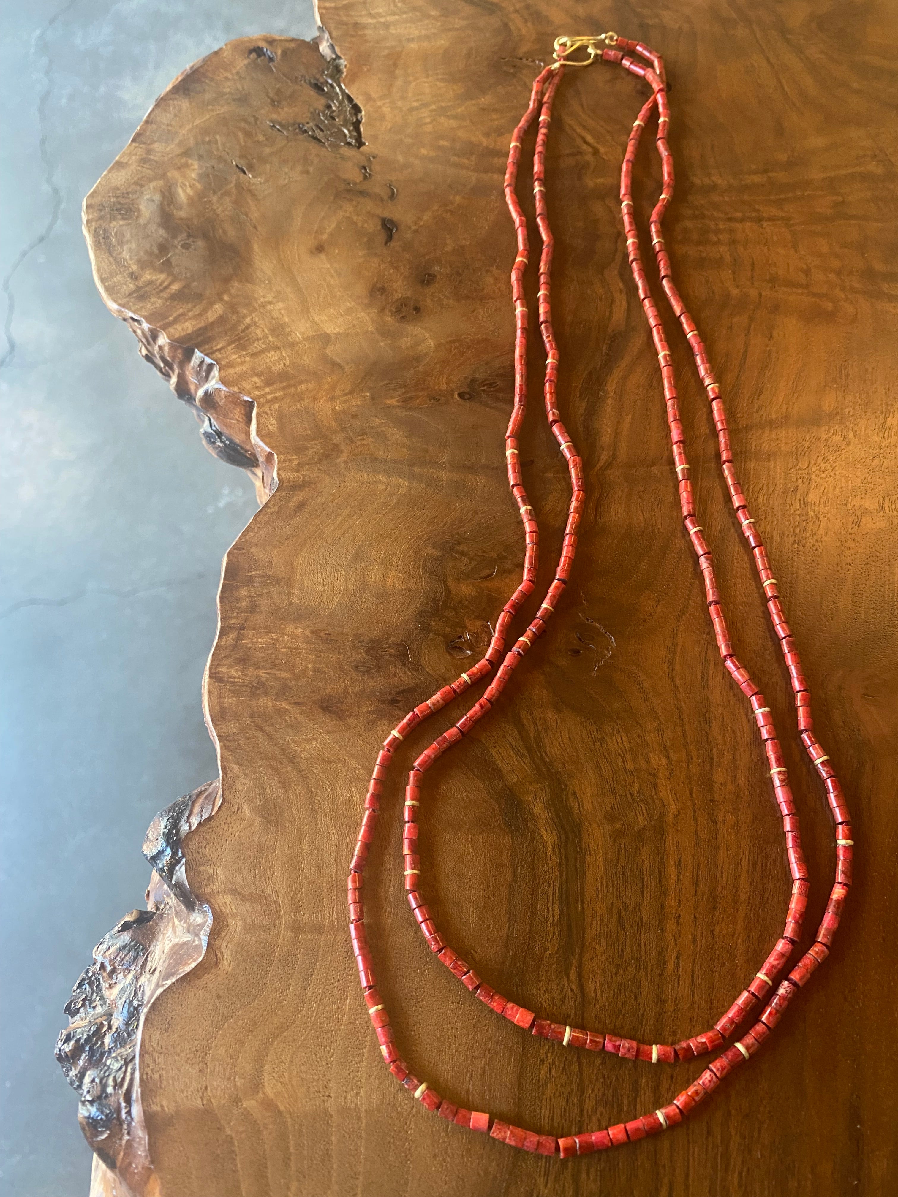Red Coral Necklace with 18k Gold Beads