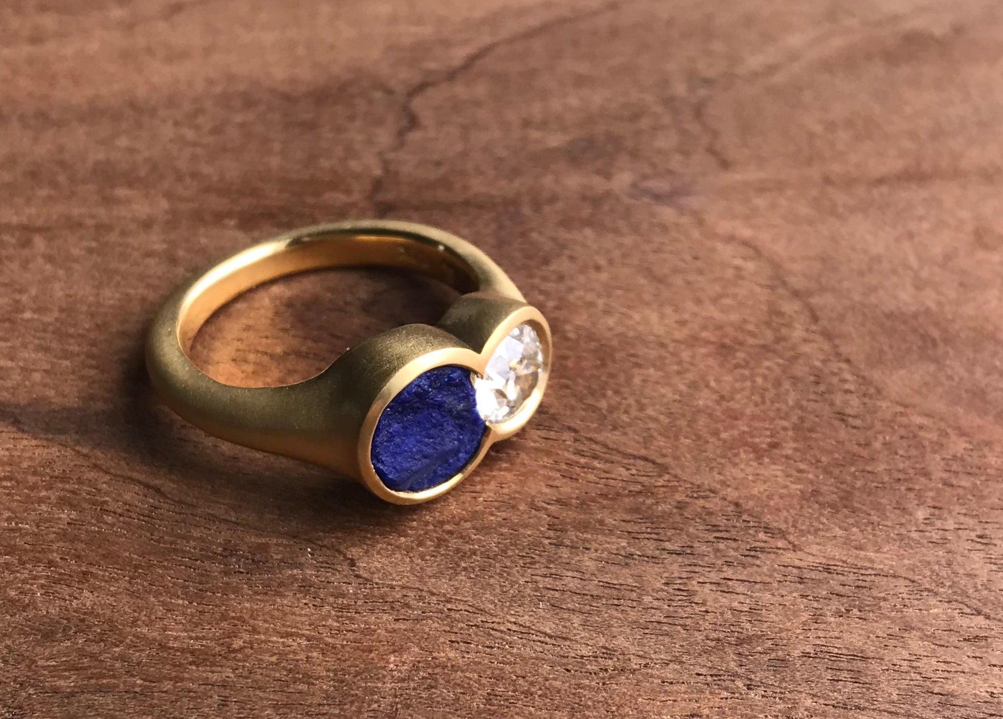 Custom Lapis and Diamond Ring in 22k Gold