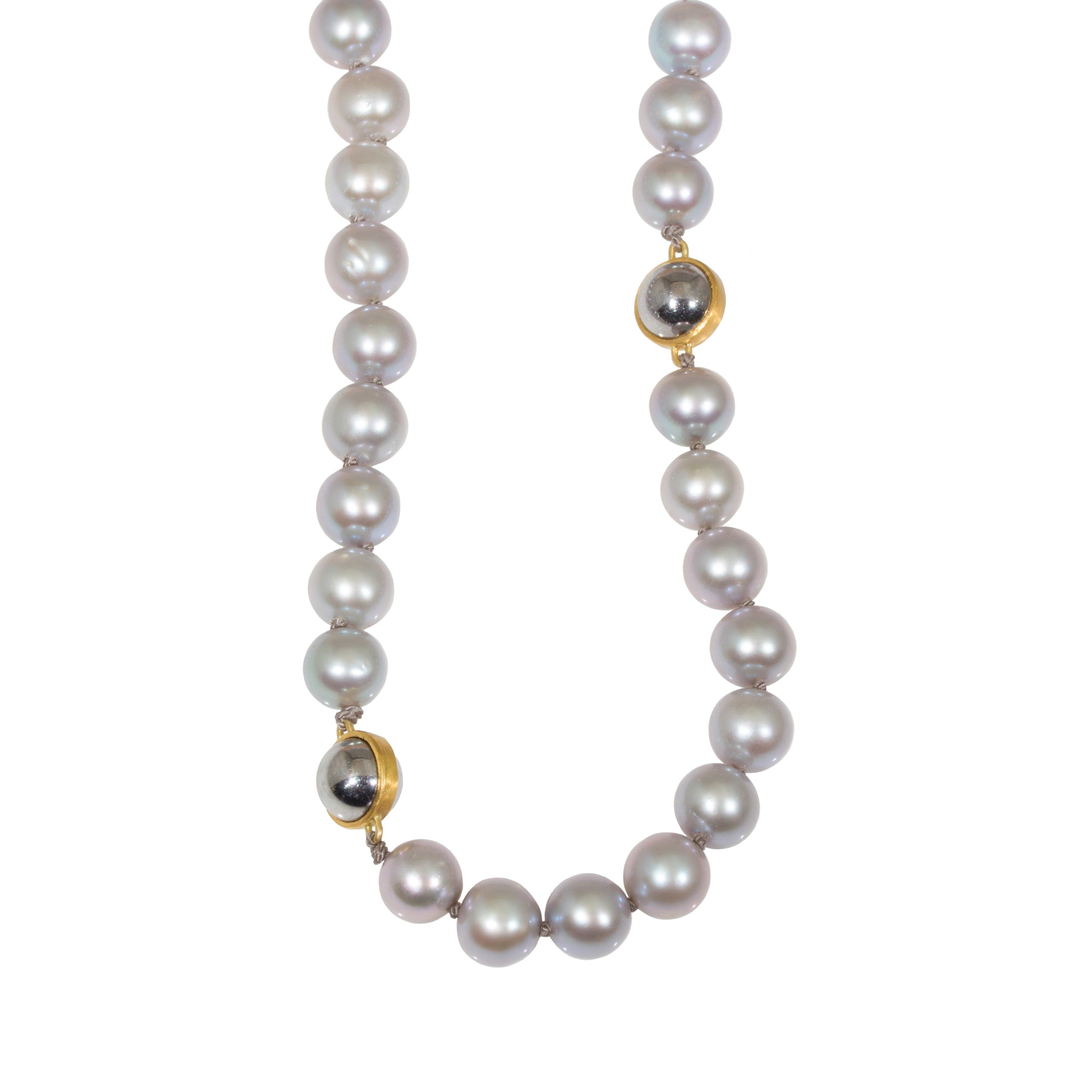 Pearl & Ball Bearing Necklace in 18k and 22k Gold