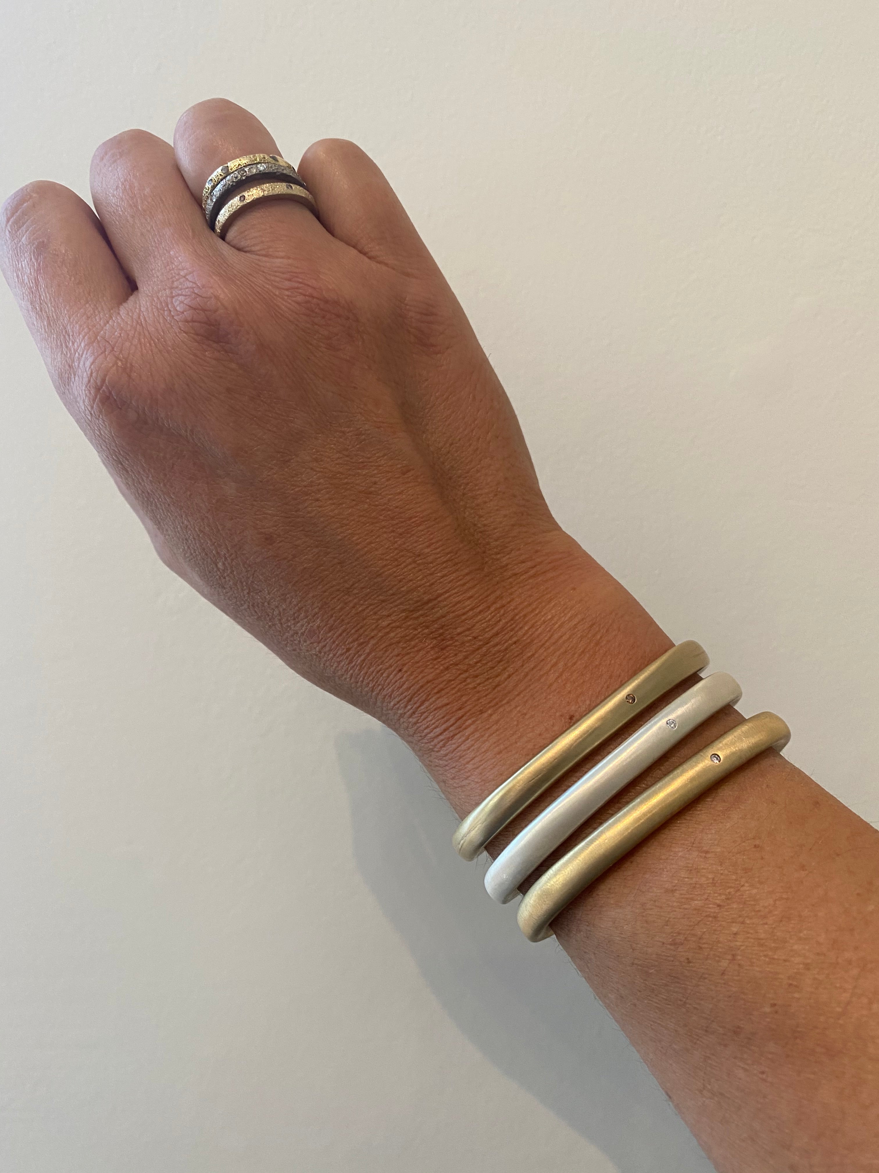 Plain Cuff in Golden Bronze with One Cognac Diamond