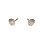 Angled Tube & White Diamond Post Earrings in 14k Palladium White Gold
