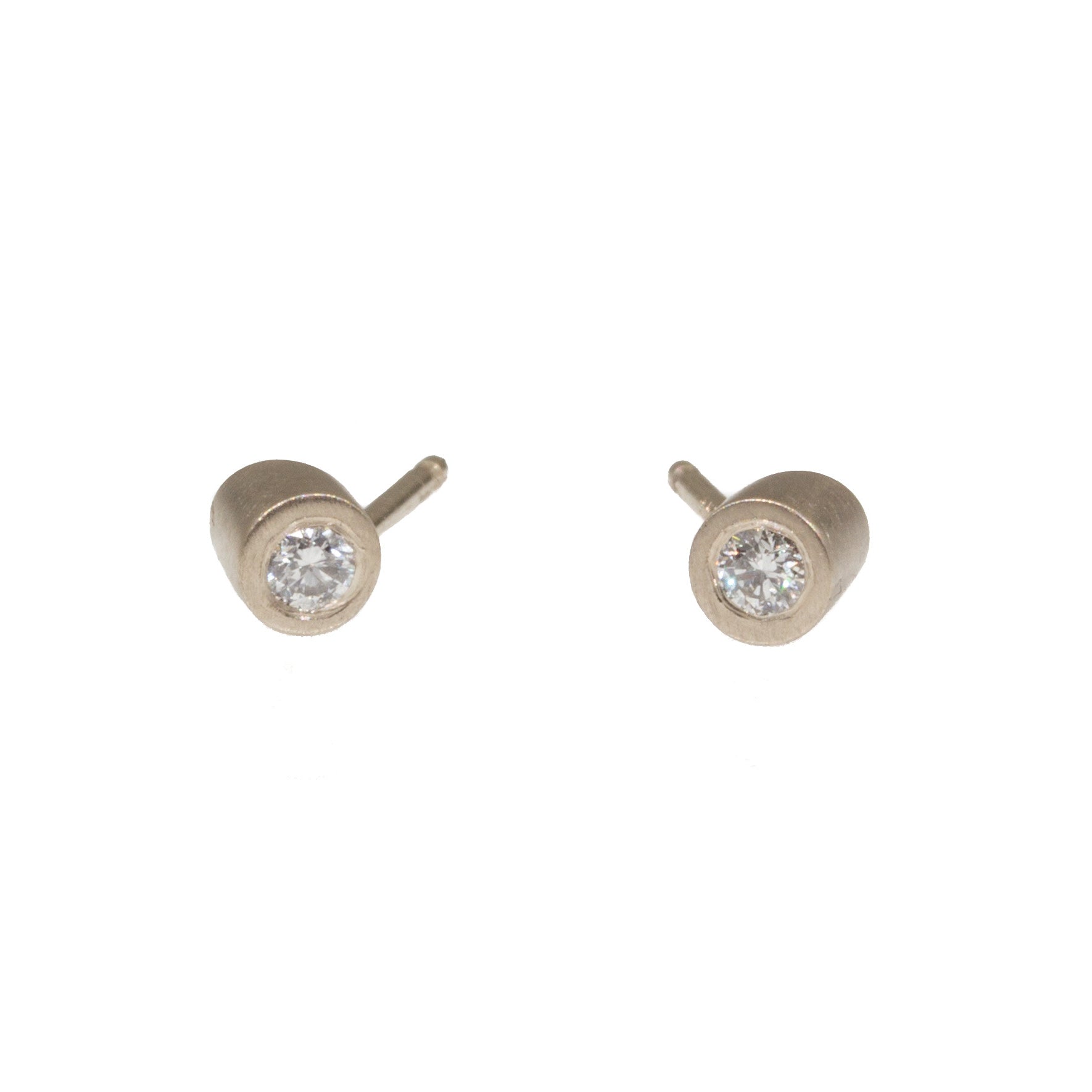 Angled Tube & White Diamond Post Earrings in 14k Palladium White Gold