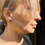 Medium Topography Post Earrings with White Diamonds in Oxidized Silver