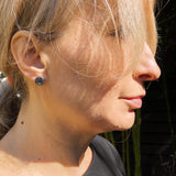 Medium Topography Post Earrings with White Diamonds in Oxidized Silver