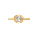 Oval Rosecut Diamond Solitaire Ring in Sand-Textured 18k Yellow Gold