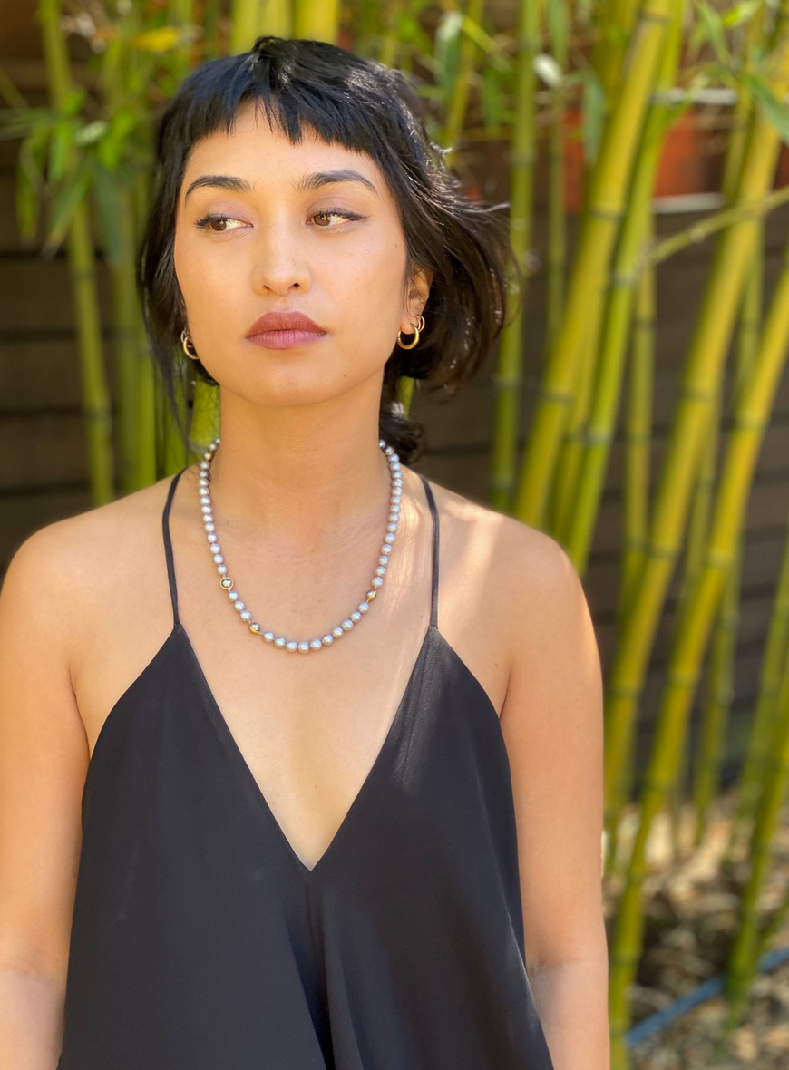 Pearl & Ball Bearing Necklace in 18k and 22k Gold
