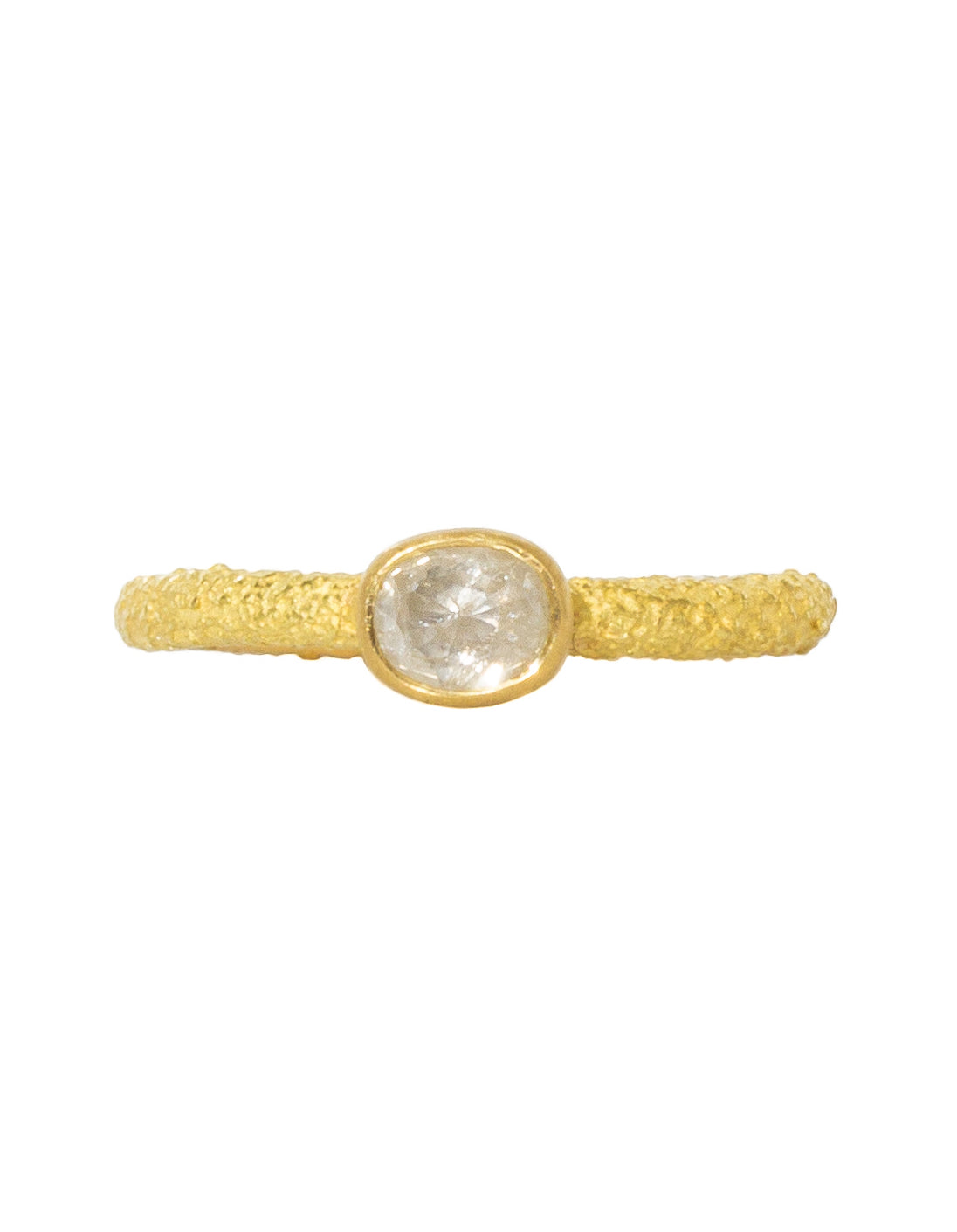 Oval Rosecut Diamond Solitaire Ring in Sand-Textured 18k Yellow Gold
