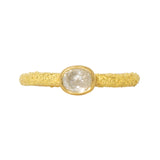 Oval Rosecut Diamond Solitaire Ring in Sand-Textured 18k Yellow Gold