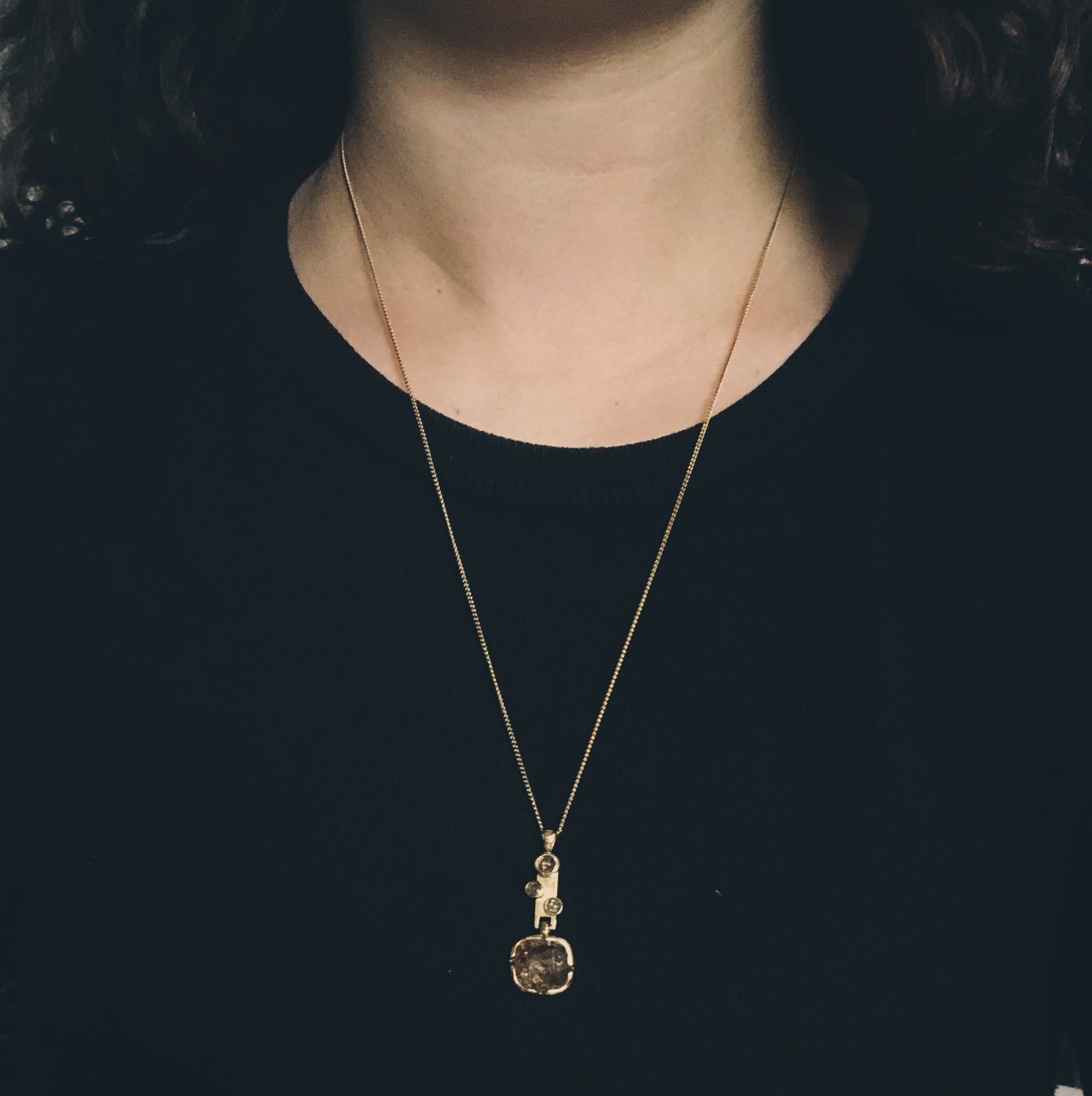 Chocolate and Champagne Rosecut Diamond Pendant in 14k Yellow Gold