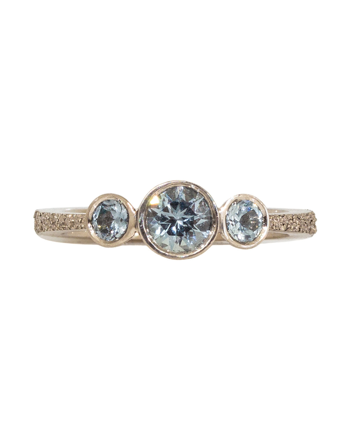 Triple Grey Spinel Engagement Ring in Sand-Textured 14k Palladium White Gold