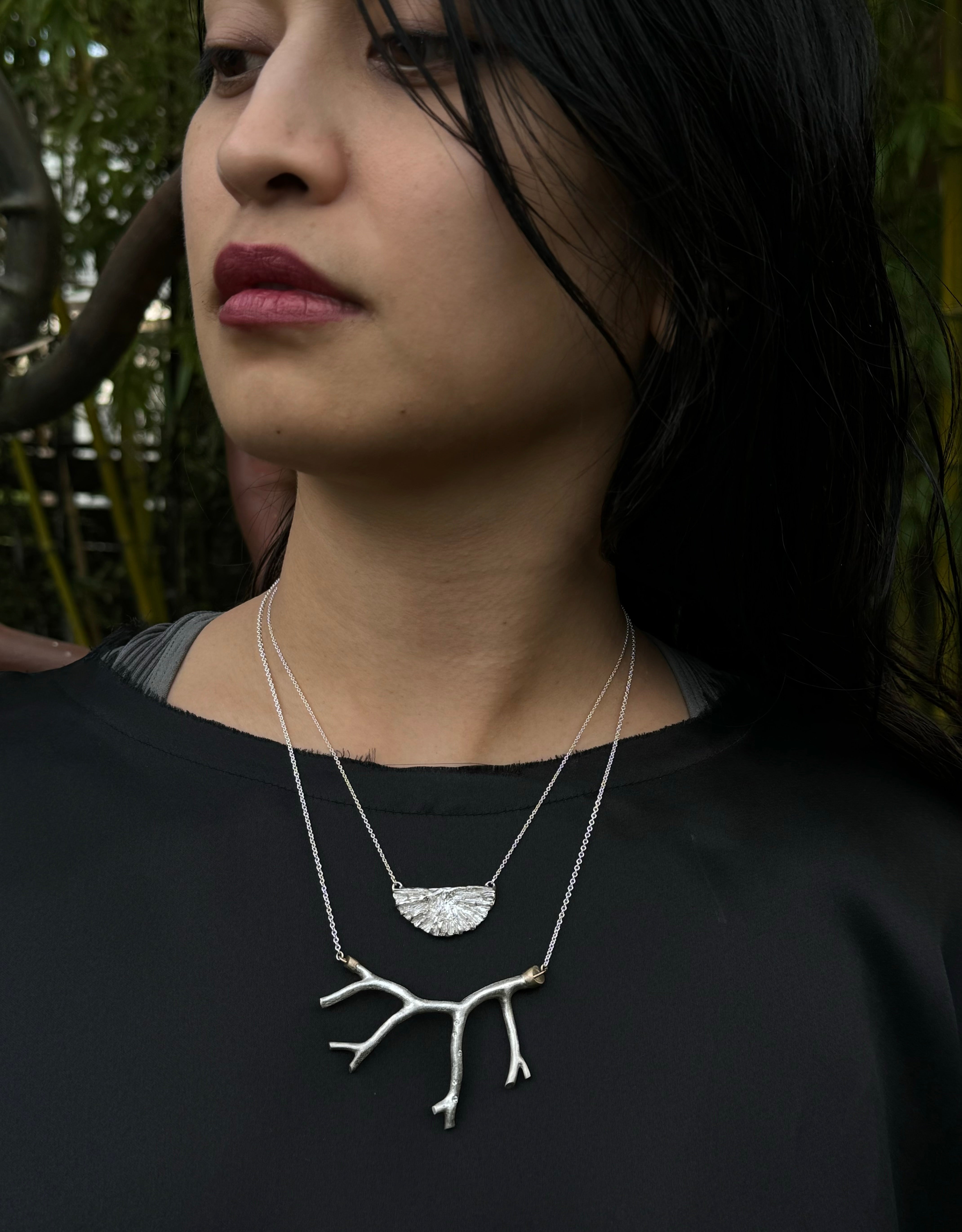 Fuyu Coral Necklace in Silver with White Sapphires