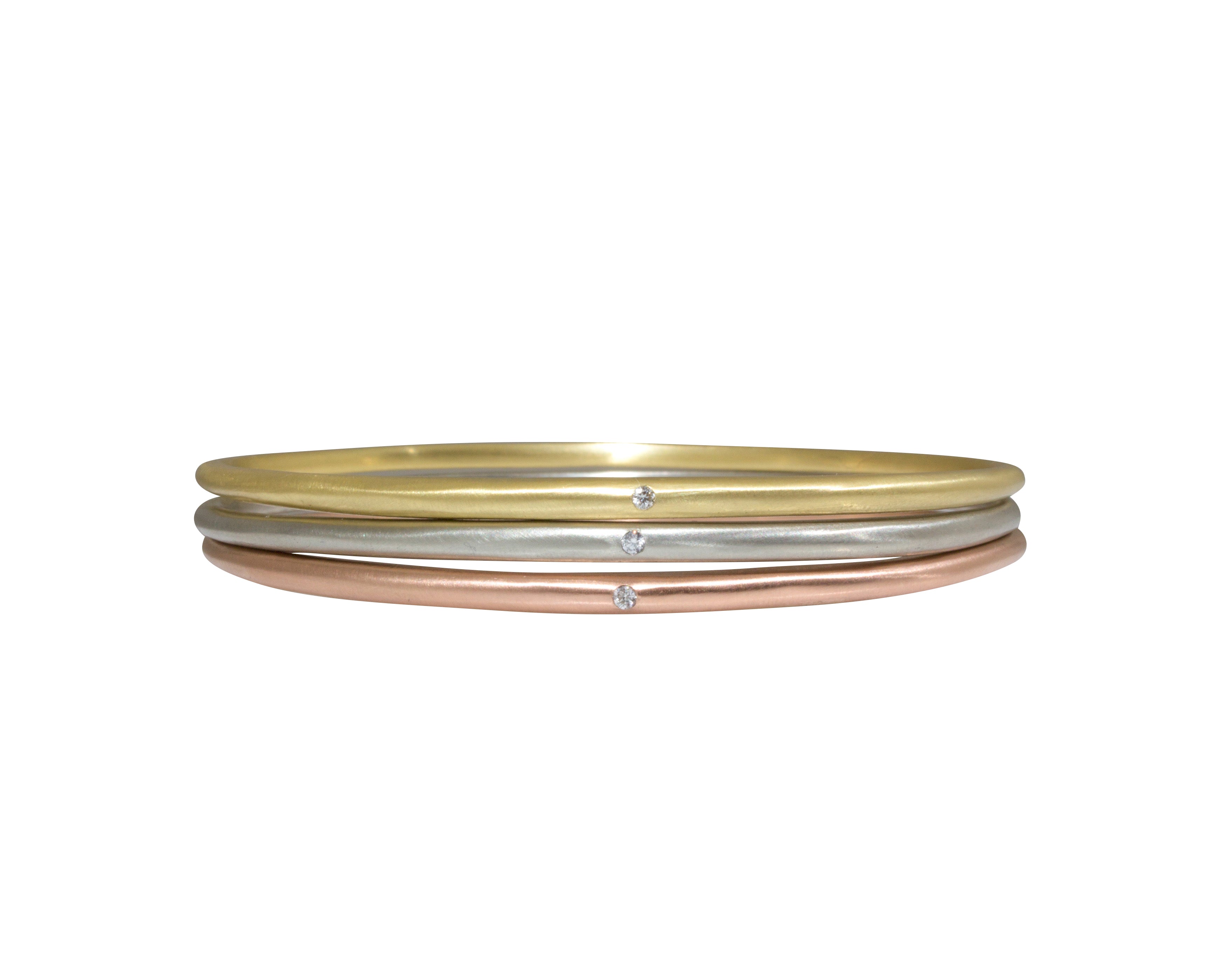 Delicate Tapered Bangle 14k White Gold with White Diamond