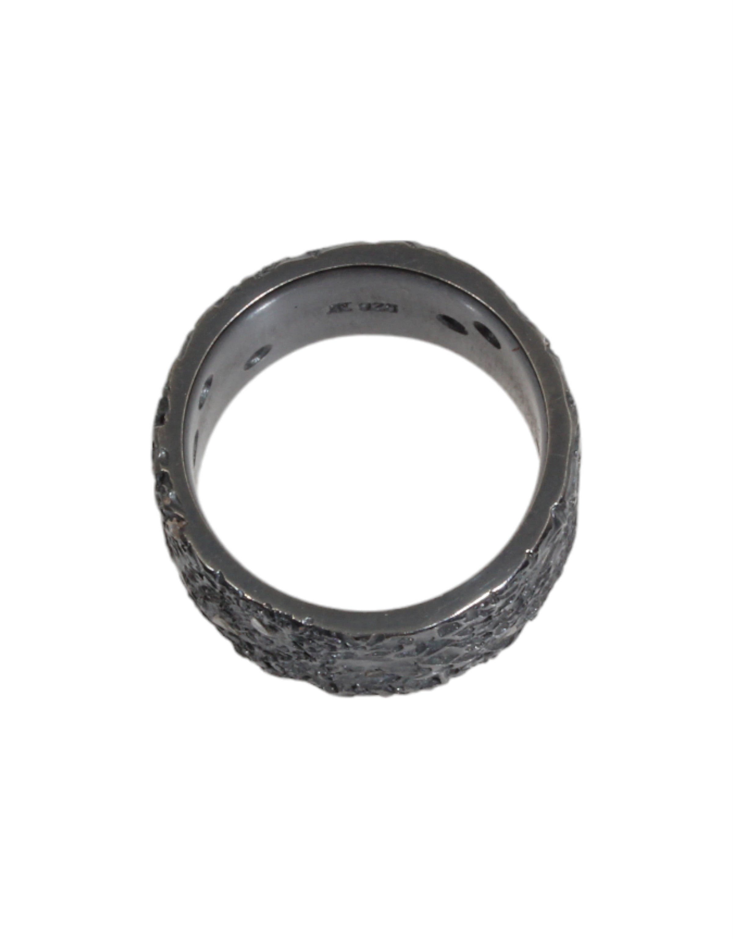 11mm Topography Ring in Oxidized Silver with Diamond Mackles - size 8.5