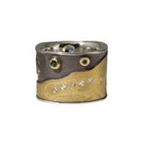 Canvas Cigar Band with Tsavorite Green Garnets and White Diamonds in 22k Gold and Silver