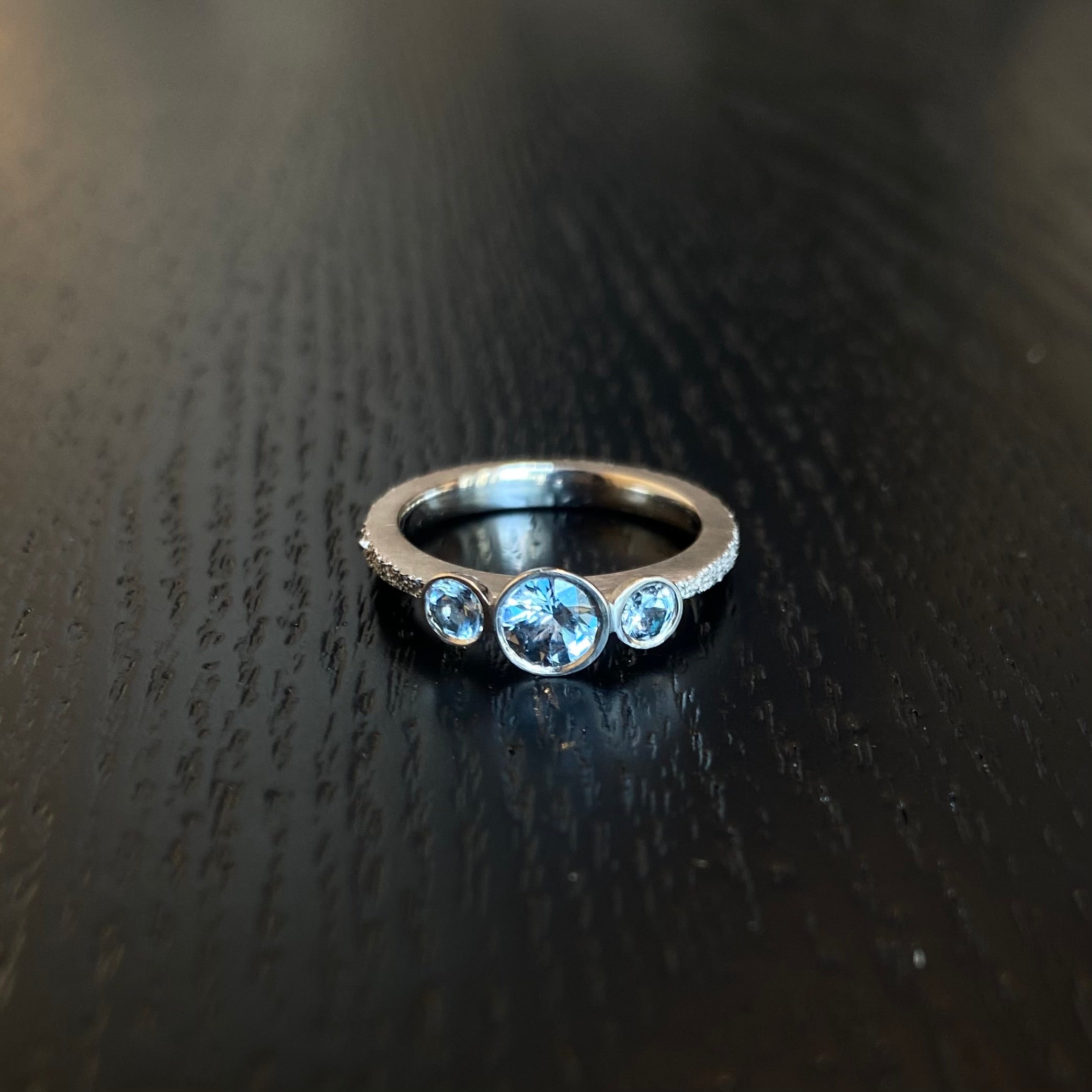 Triple Grey Spinel Engagement Ring in Sand-Textured 14k Palladium White Gold