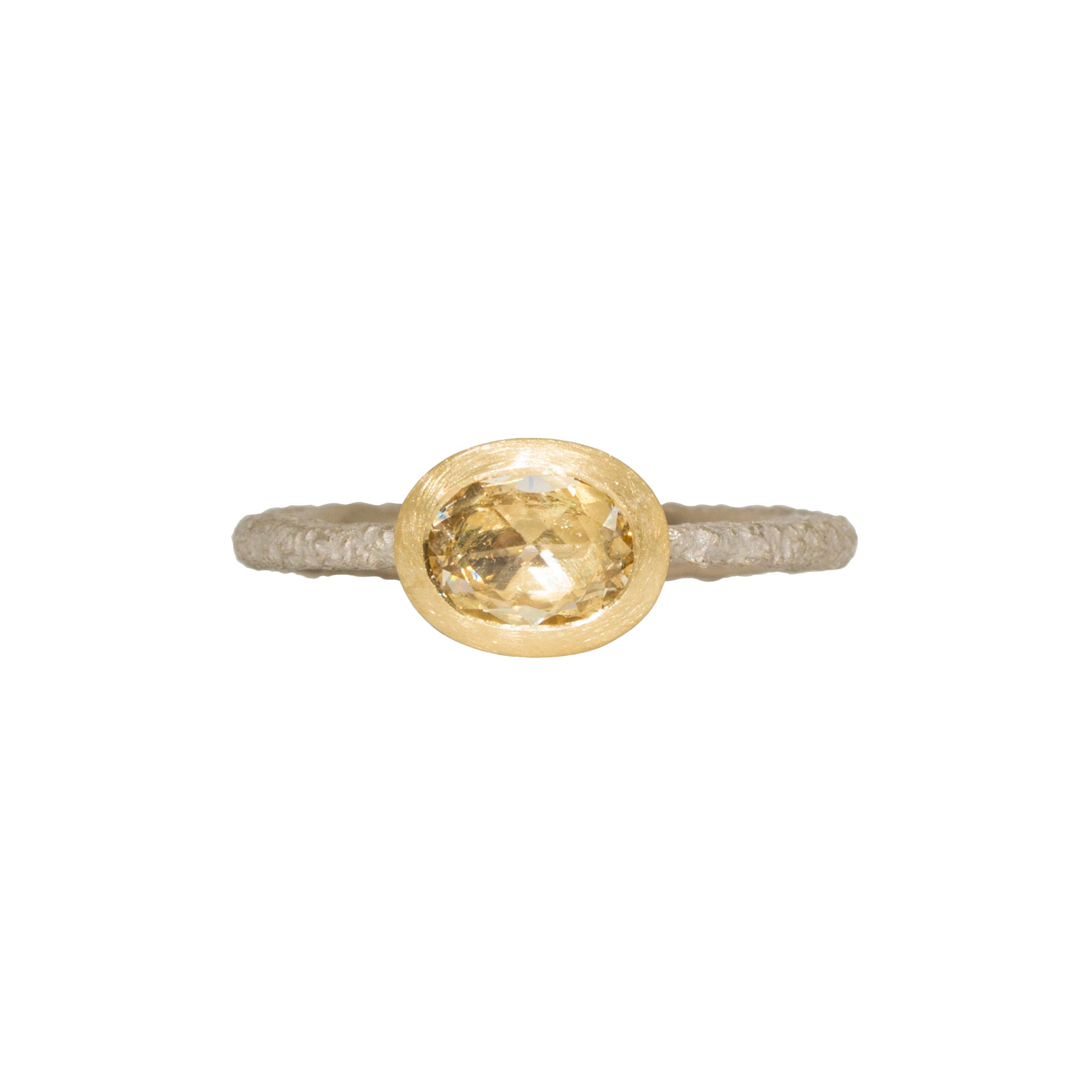 Oval Yellow Sapphire Solitaire Ring in Sand-Textured 14k Palladium White Gold with 18k Yellow Gold