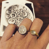 Organic Shaped Pave Signet Ring with White Diamonds in 18k Palladium White Gold