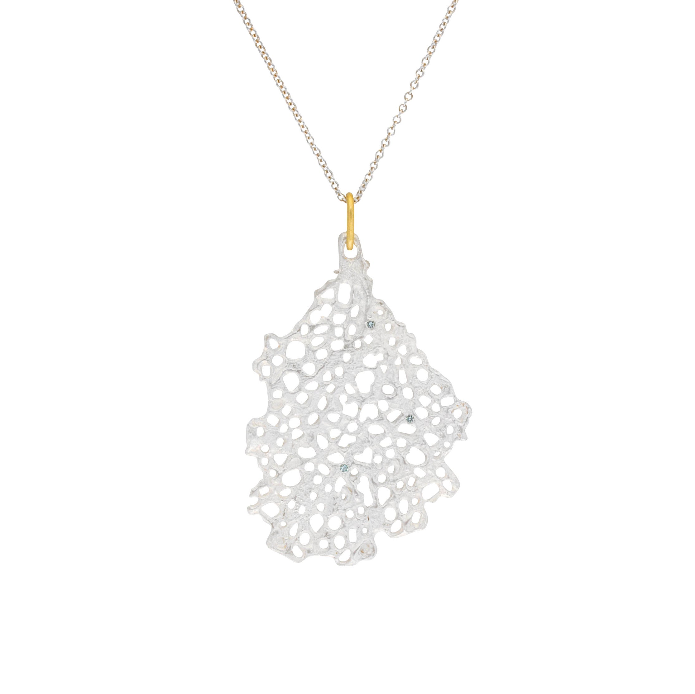Medium Koraru Pendant in Silver with 18k Gold Bail and White Sapphires