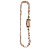 Phantom Lodolite Quartz Necklace with Copper Rutilated Quartz Beads, Brutalist Clasp in Yellow Bronze