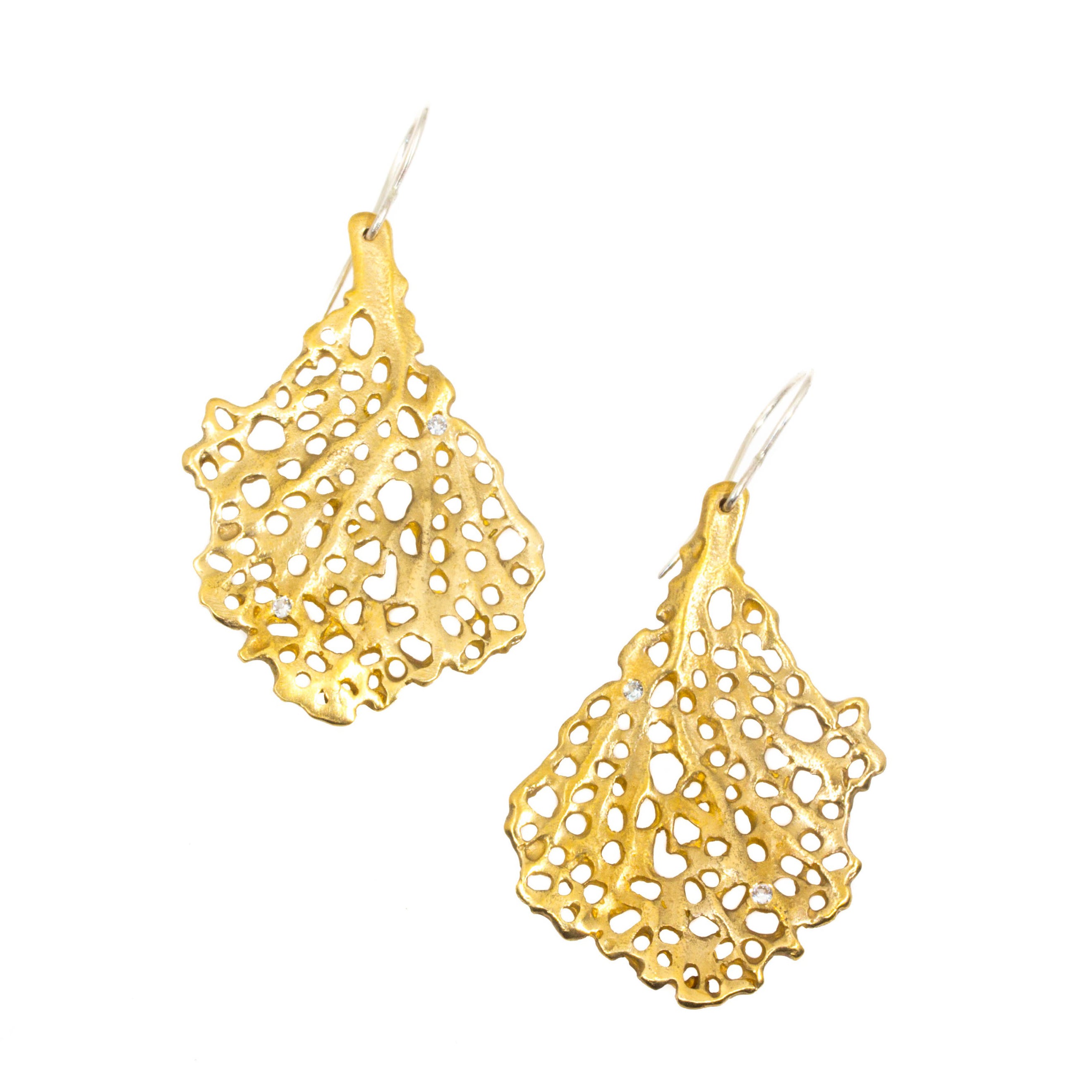Koraru Coral Earrings with Six White Sapphires in Bronze