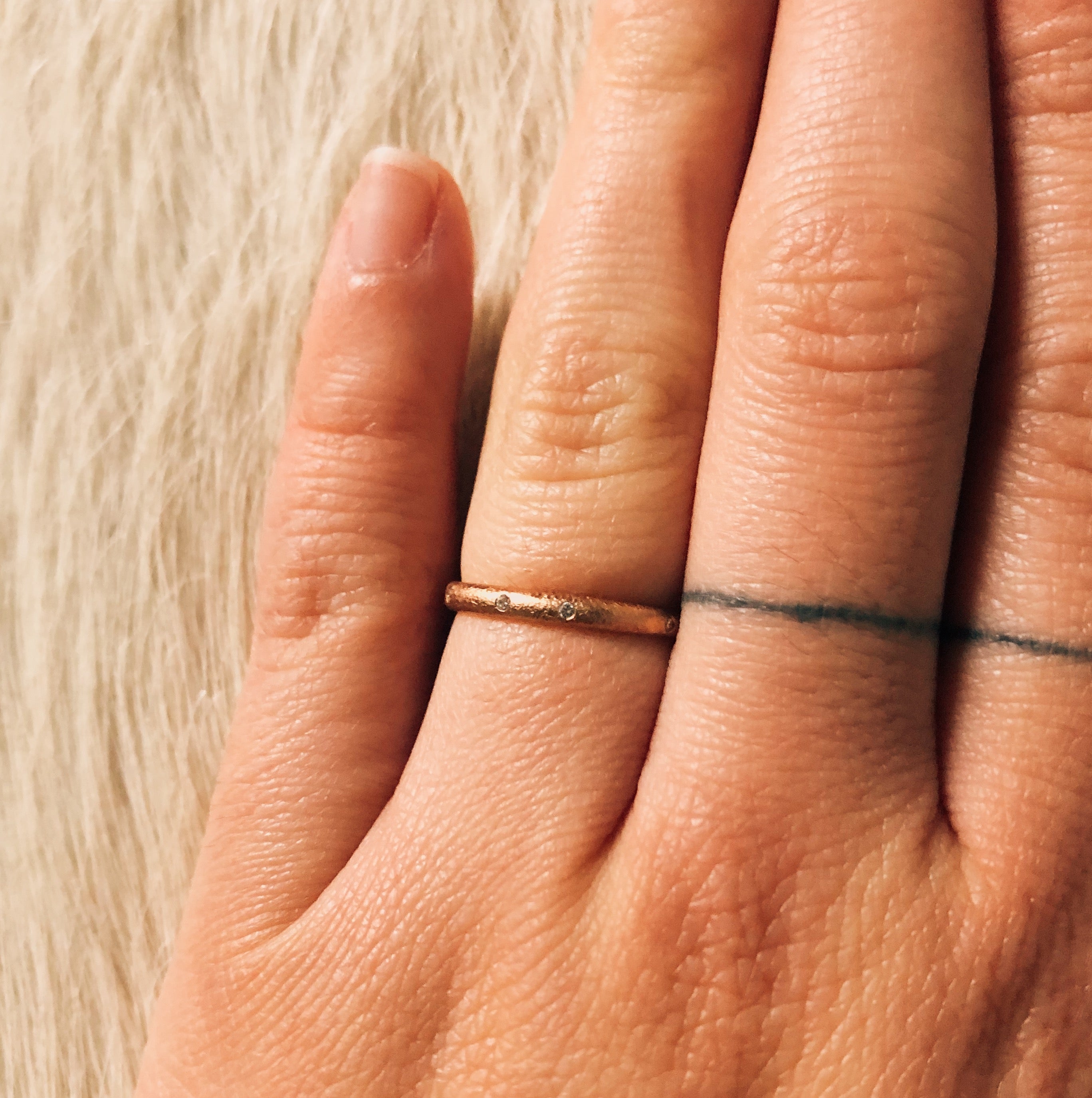 2.25 mm Diamond Sand Texture Band with in 14k Rose Gold with White Diamonds