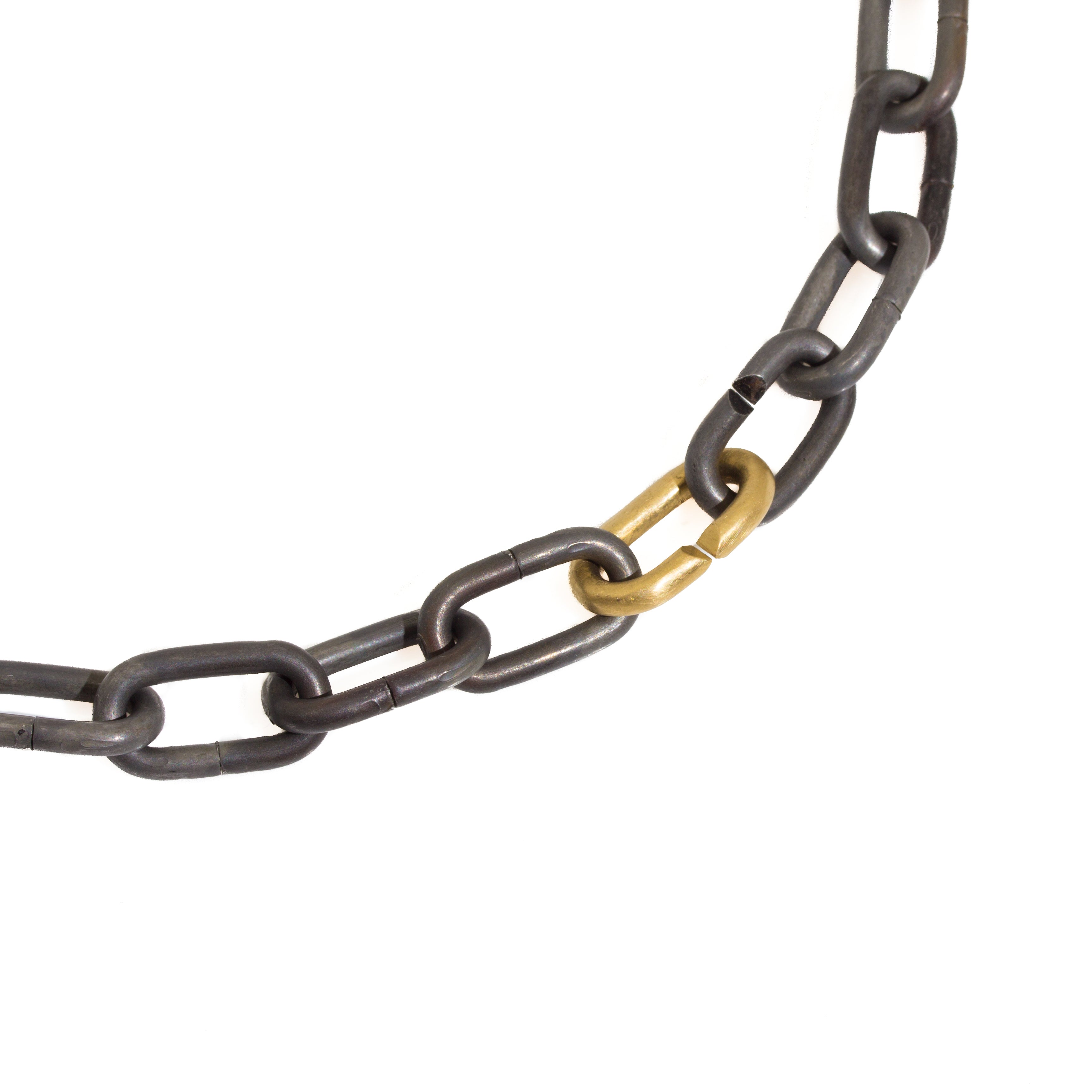 Heavy Chain Necklace in Grey Steel and 18k Yellow Gold