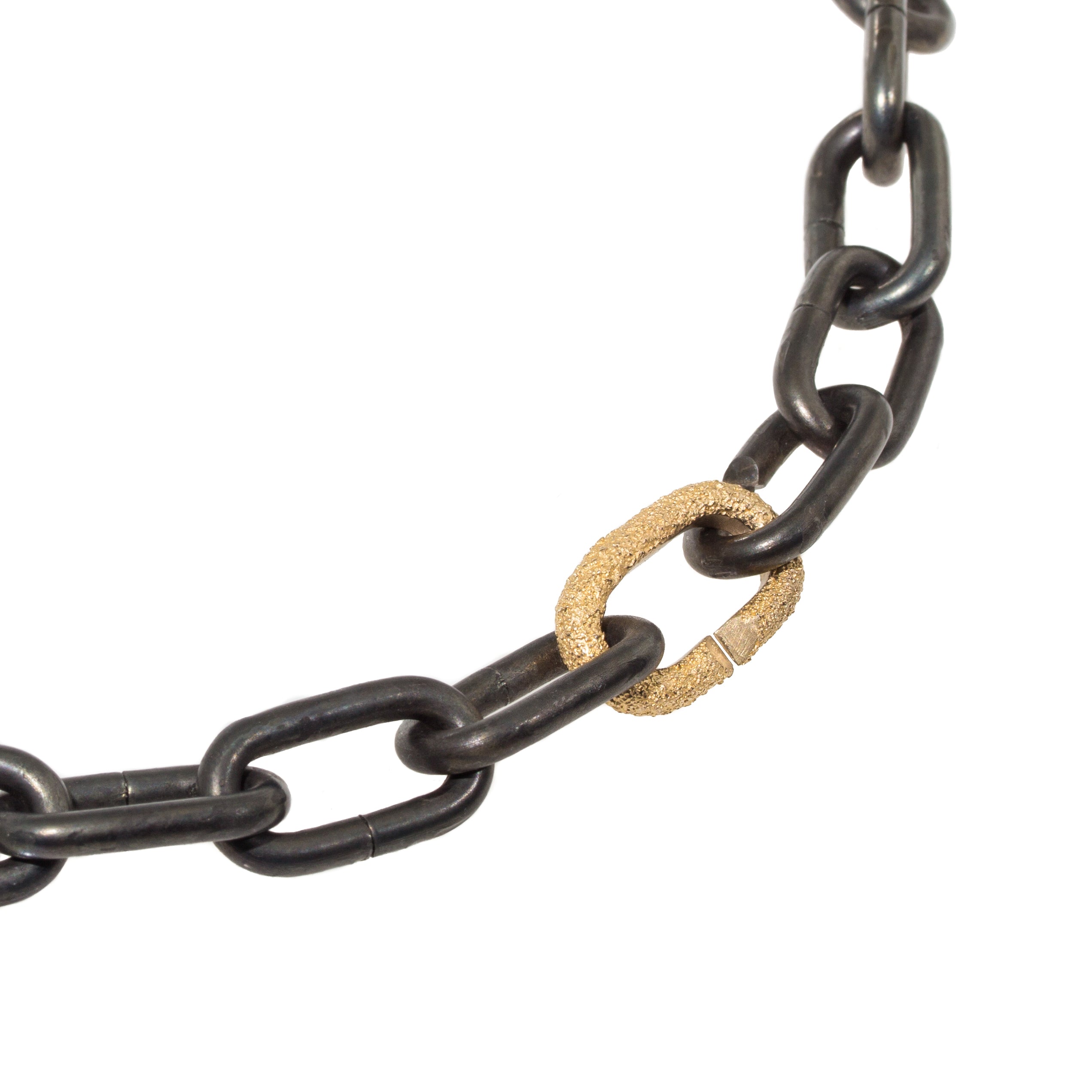 Heavy Chain Necklace in Blackened Steel with Sand-Textured 14k Yellow Gold