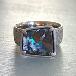 Opal Ring in Sand-Textured 18k Palladium White Gold