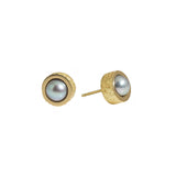 Grey Pearl Post Earrings with Sand Texture in 18k Yellow Gold