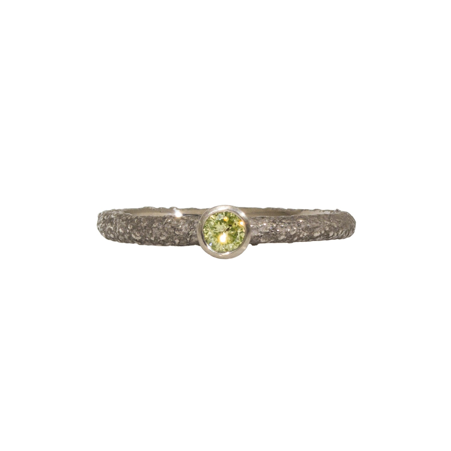 Green Diamond Stacking Ring in Sand-Textured 14k Palladium White Gold