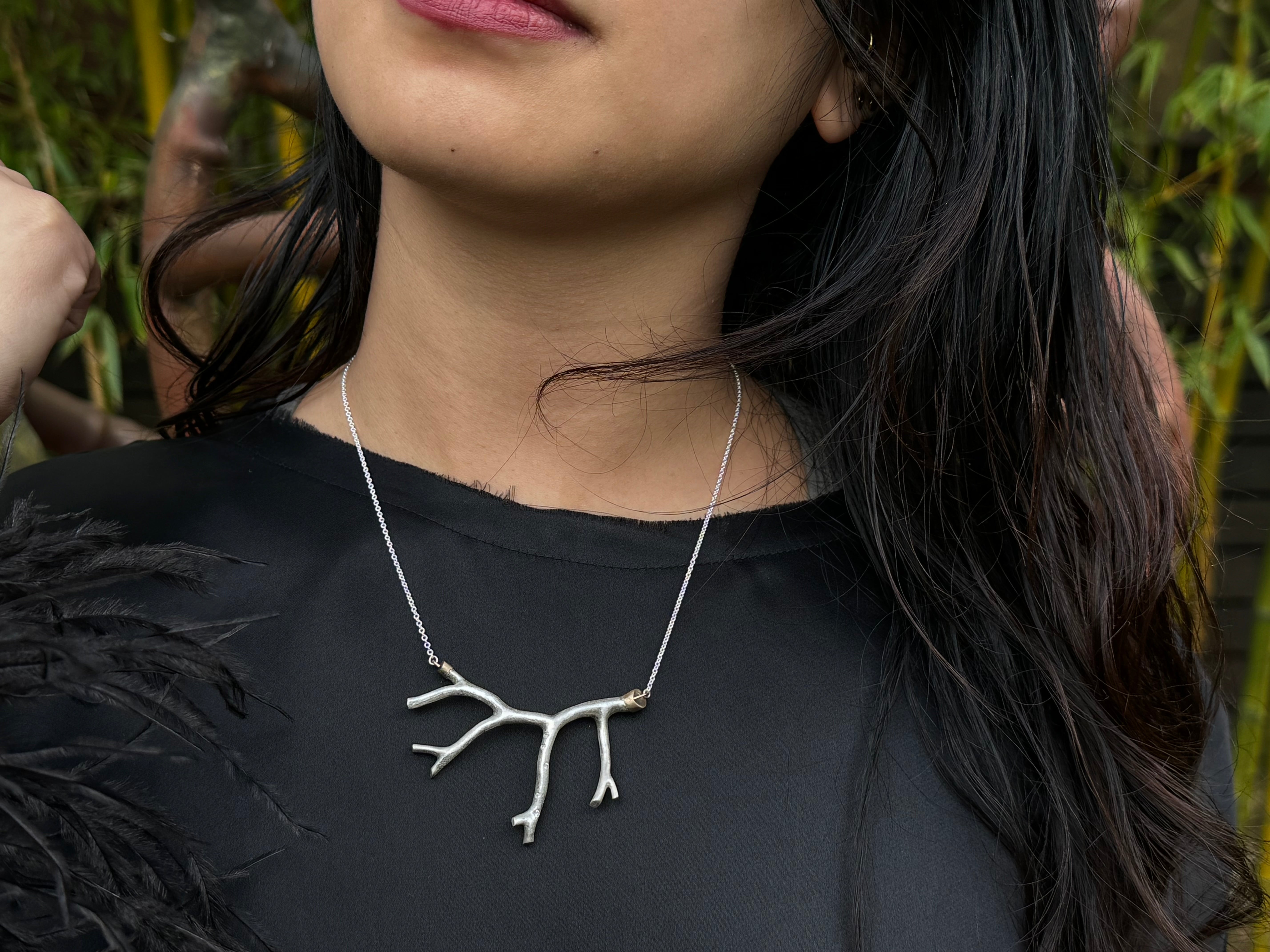 Fuyu Coral Necklace in Silver with White Sapphires