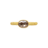 Oval Rosecut Red Diamond Solitaire Ring in Sand-Textured 18k Yellow Gold