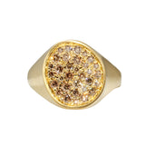 Organic Shaped Pave Signet Ring with Cognac Diamonds in 18k Yellow Gold