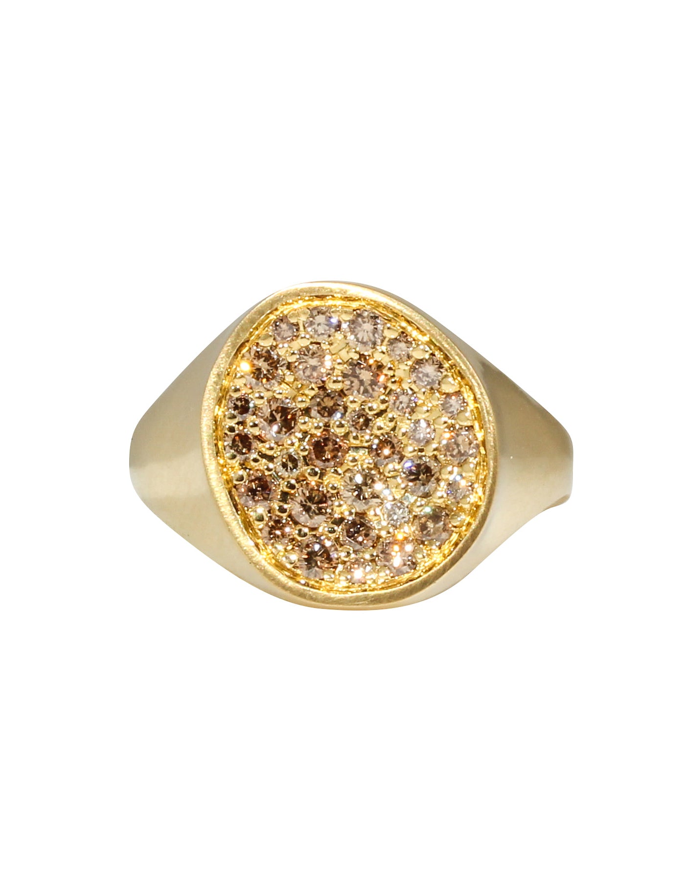 Organic Shaped Pave Signet Ring with Cognac Diamonds in 18k Yellow Gold