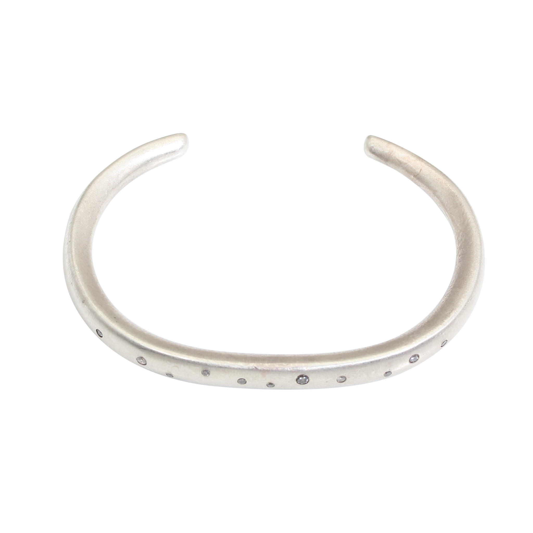 Plain Cuff with 11 Grey Diamonds in Silver
