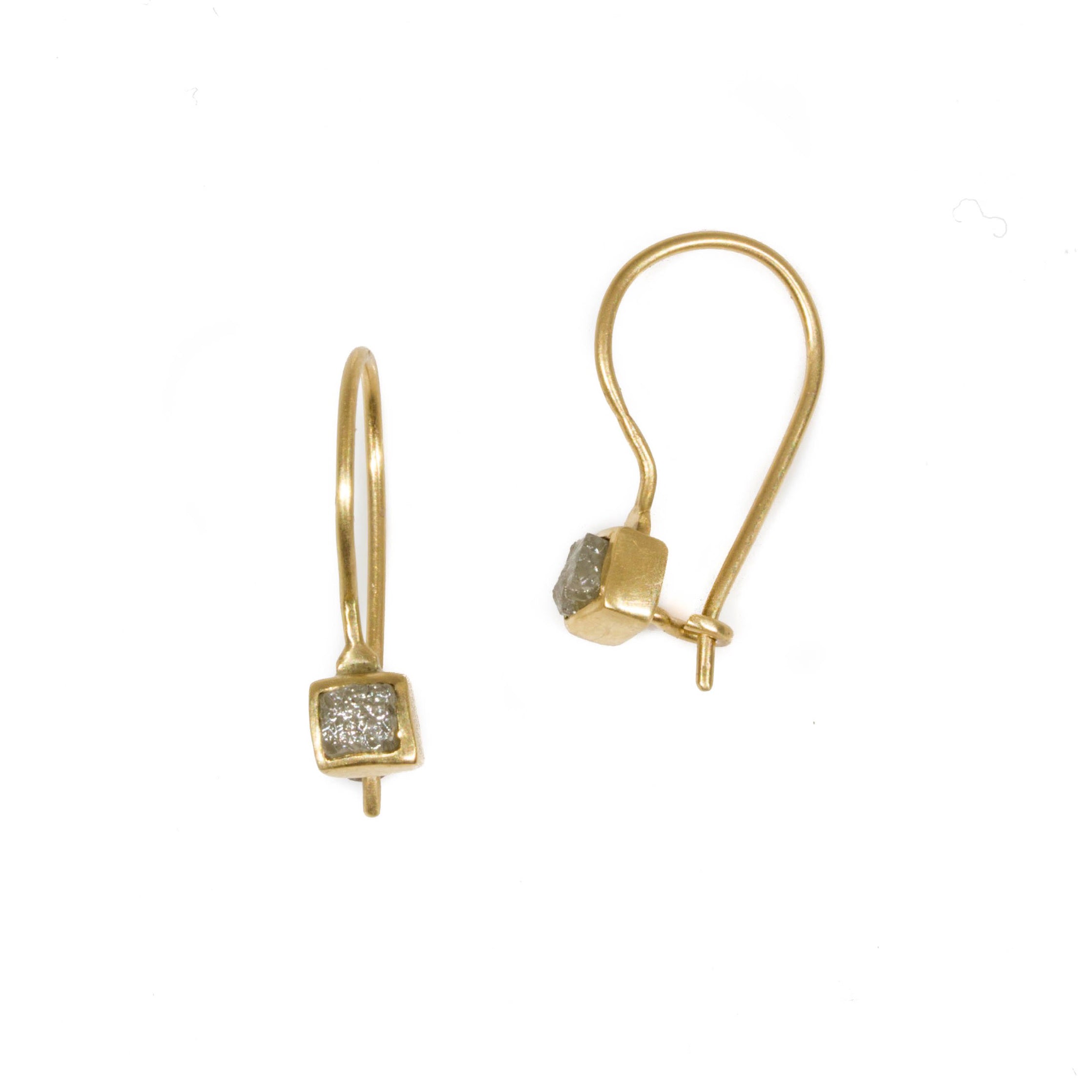 Raw Diamond Cube Earrings in 18k Yellow Gold