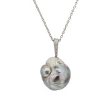 Tahitian Baroque Pearl Pendant with Sand-Textured Platinum