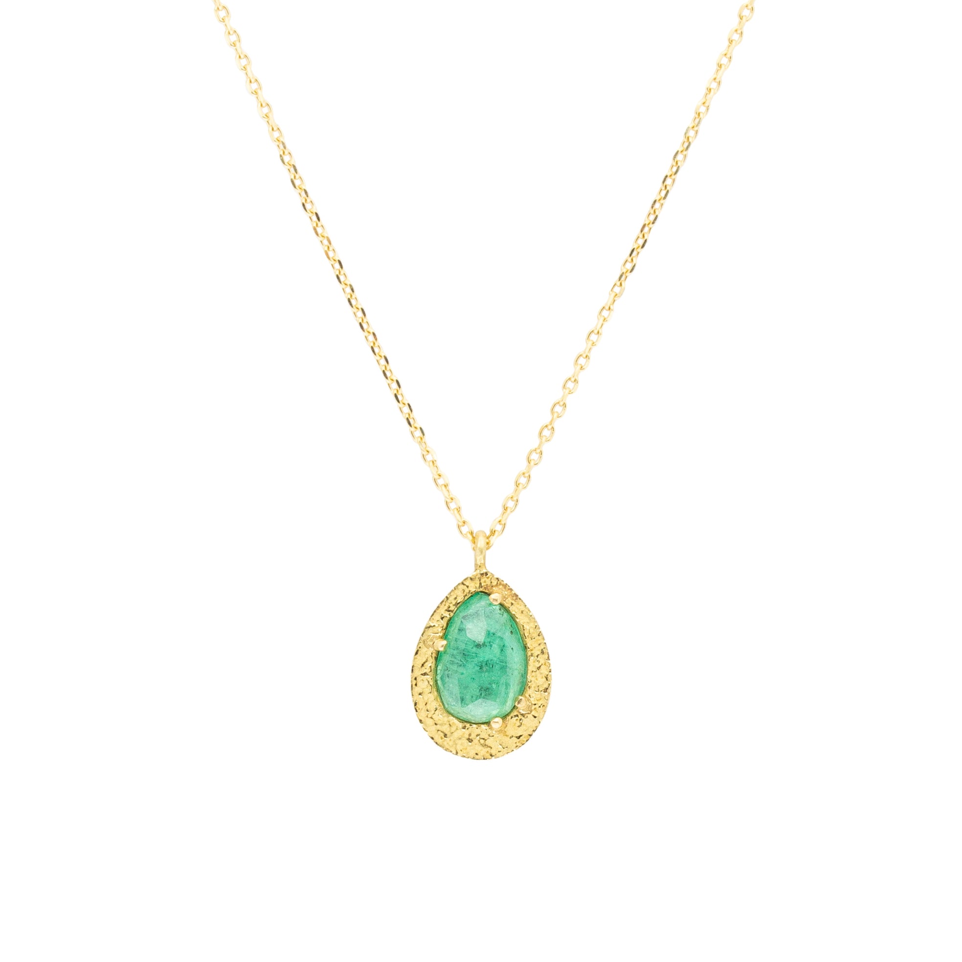 Emerald Pendant in Sand-Textured 18k Yellow Gold