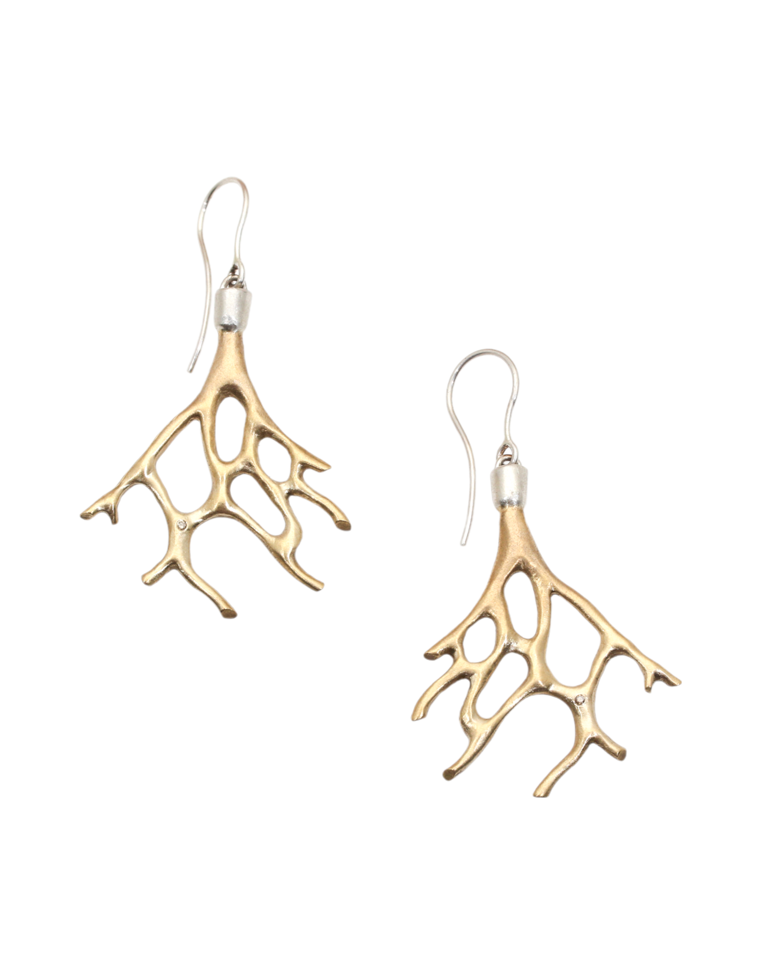Aki Coral Branch Earrings in Bronze and Silver with Cognac Diamonds