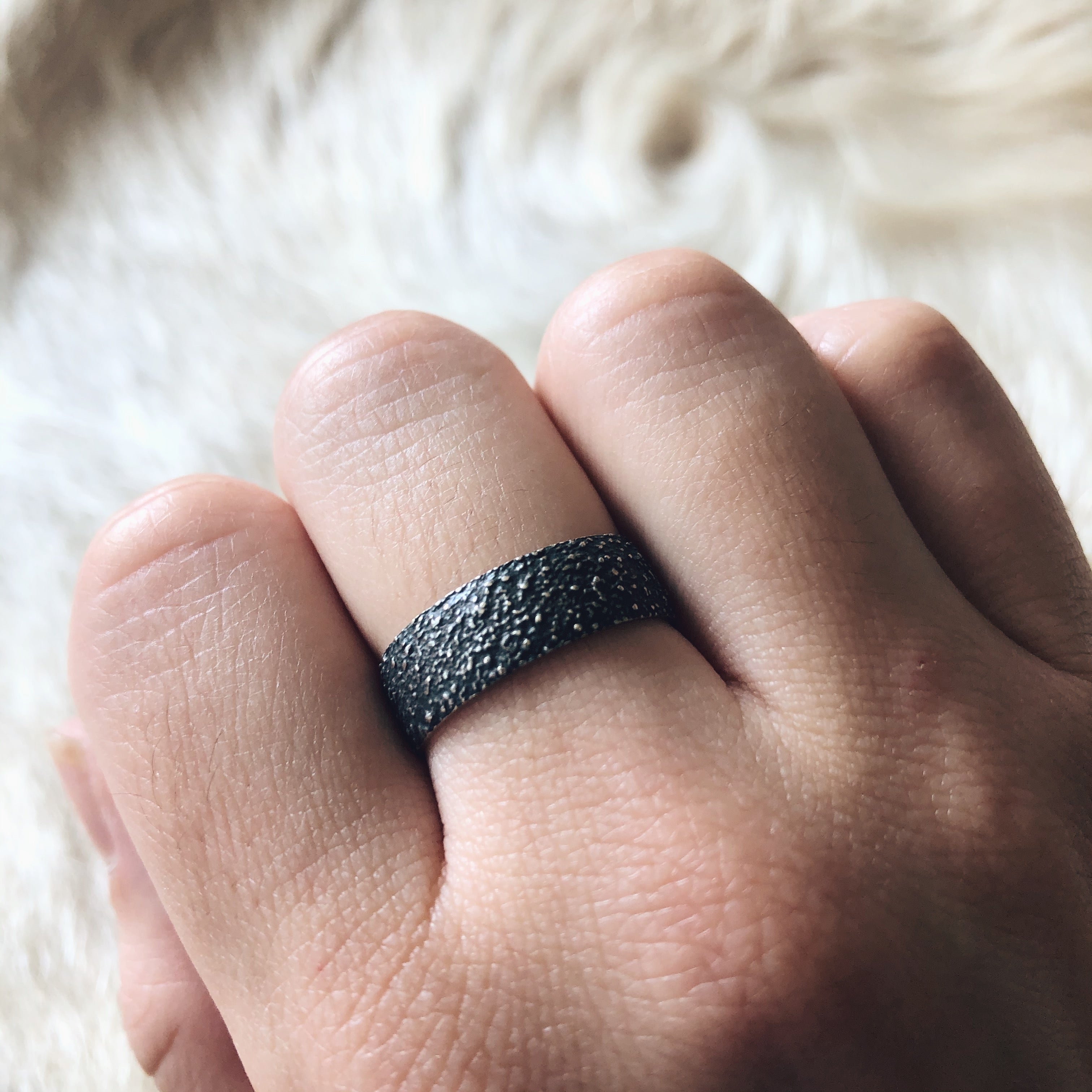 Wide Sand Band in Oxidized Silver