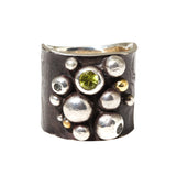 Wide Bubble Ring with Green Garnet & Sapphires in Oxidized Silver