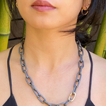 Heavy Chain Necklace in Grey Steel and 18k Yellow Gold