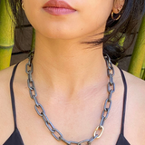 Heavy Chain Necklace in Grey Steel and 18k Yellow Gold