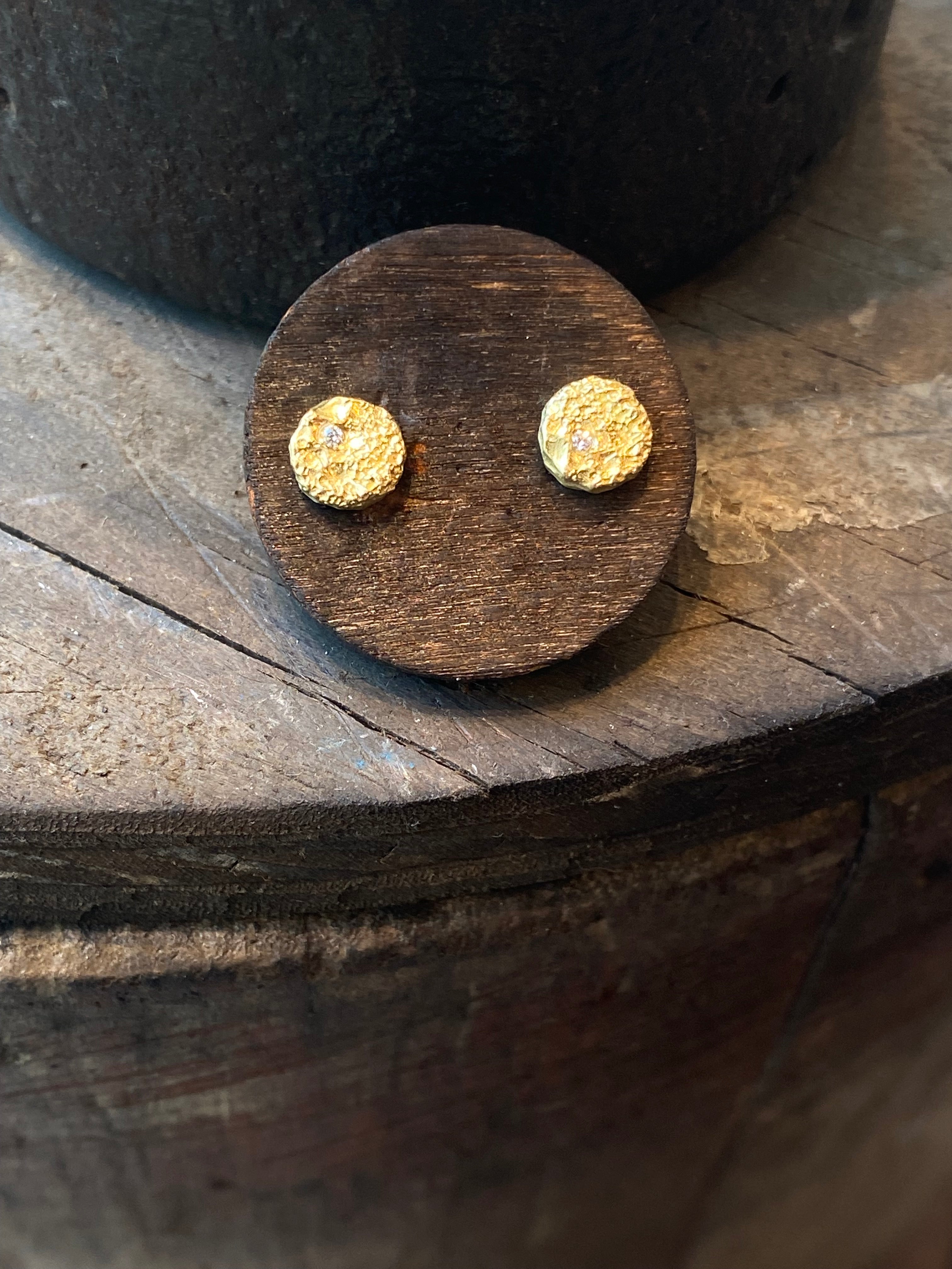 Mini Topography Post Earrings with (1) White Diamonds in 18k Yellow Gold