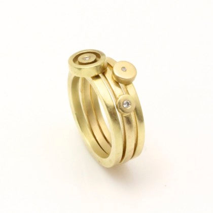 Stacking Circle Rings in 18k Yellow Gold with White Diamond